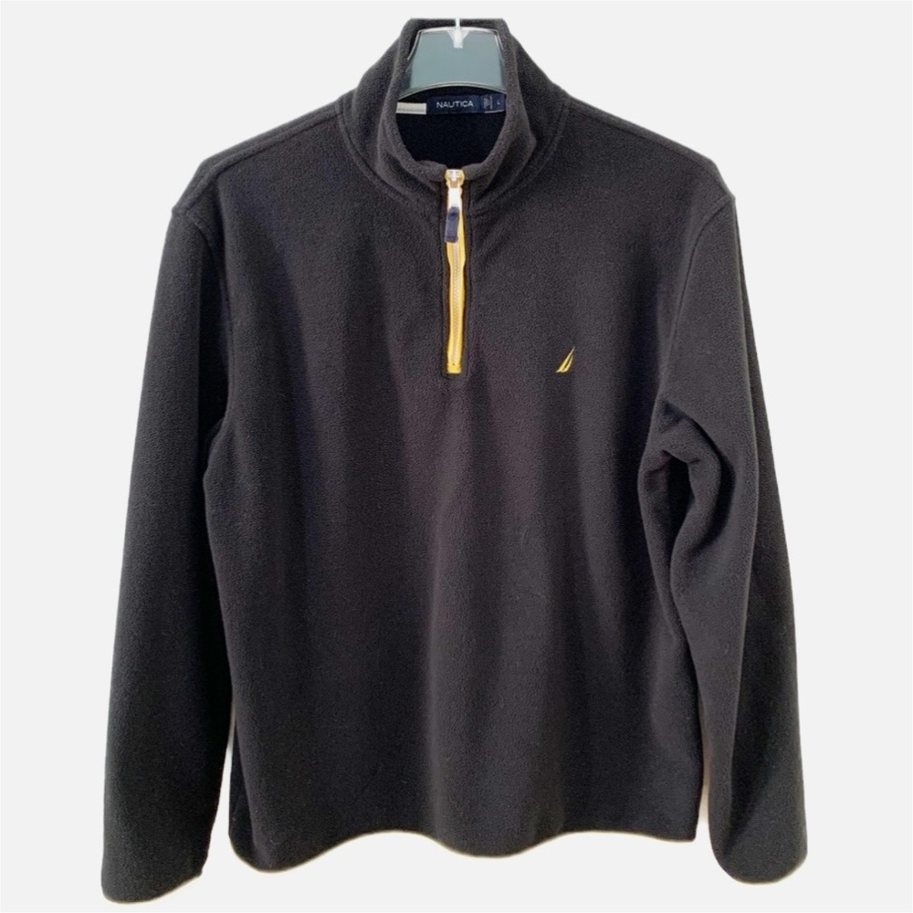 Nautica Quarter Zip Long Sleeve Fleece Jacket Contrasting Trim Layering Piece ⬛️